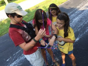 WX4TVJ, AE4FH, KM4IPF, and KM4??? work together to build their Arrow Satellite Antenna so they can talk on a pass of the SO-50 AMSAT FM satellite.